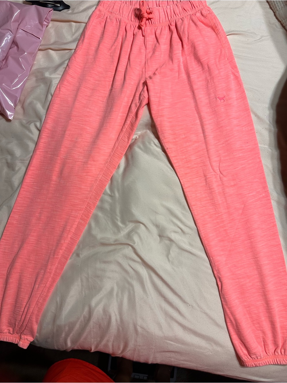 Pink Victoria secret Hot Coral Pink Jogger Pants- 100% cotton! XS